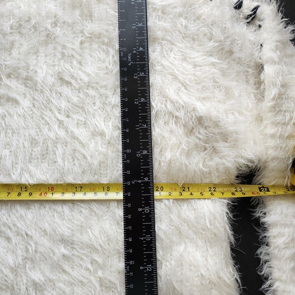 1 STATE XL White EYELASH Mock Neck SHAGGY Black WHIPSTITCH Cropped Sweater - Picture 7 of 10